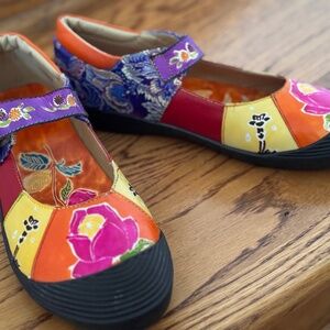 BOHO Soffia Women’s Mary Jane Floral Leather Flat African Shoes Size 7 1/2